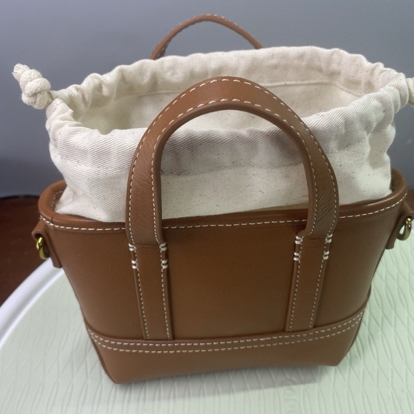 J.CREW Brown Mini Montauk Brown Leather Tote Concert Purse NWT DOESNT HAVE STRAP - Picture 4 of 12
